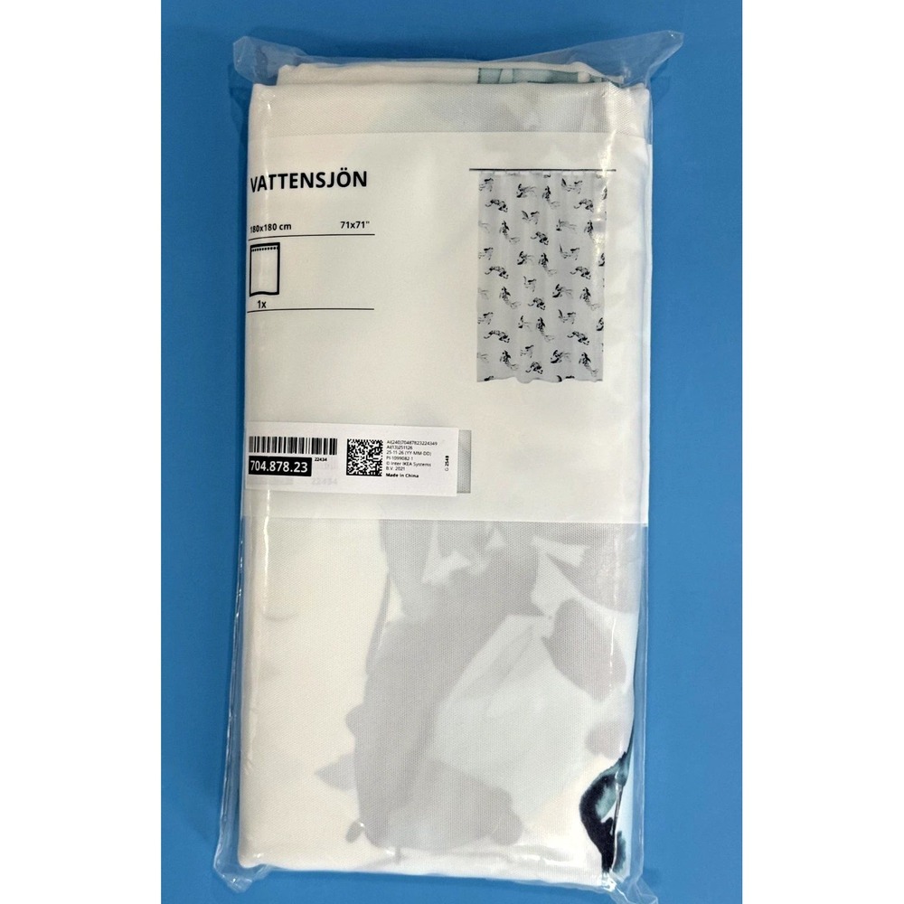 Ikea VATTENSJON Shower Curtain, White Blue Fish 71" x 71" NEW